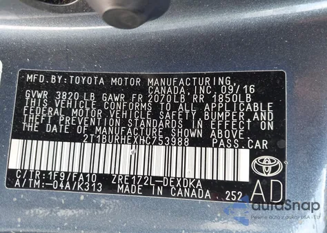 2017 Toyota Corolla L from USA, damaged, VIN 2T1BURHEXHC753988